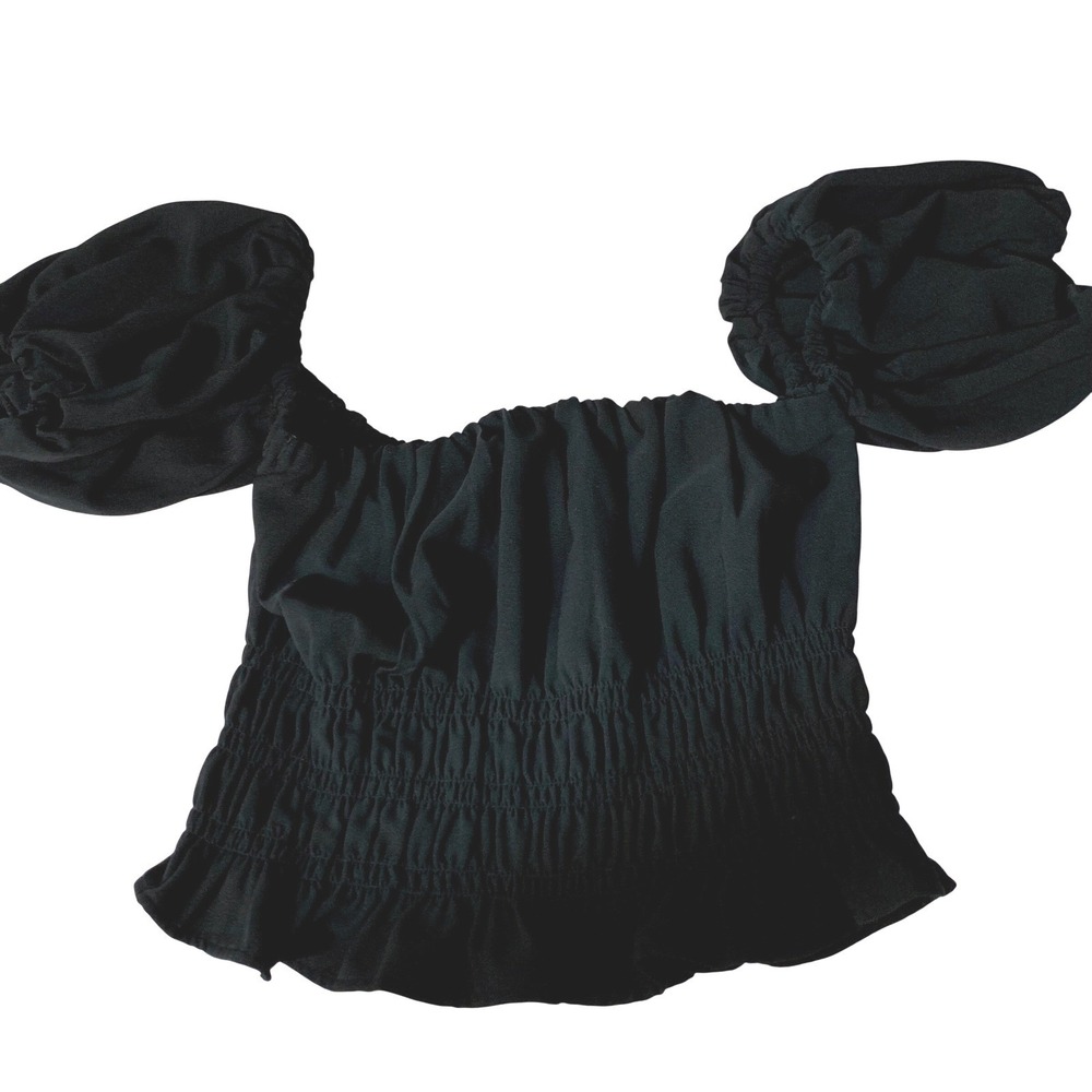 Abercrombie & Fitch Smocked Puff Sleeve Top Small Black Regencycore boho Gothic